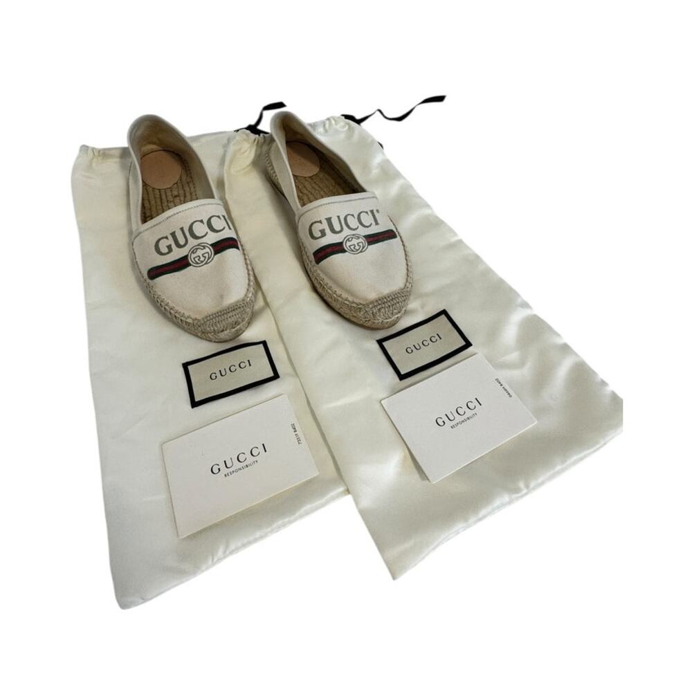 Gucci Charlotte GG Logo Platform Espadrilles Cream Beige Size 39